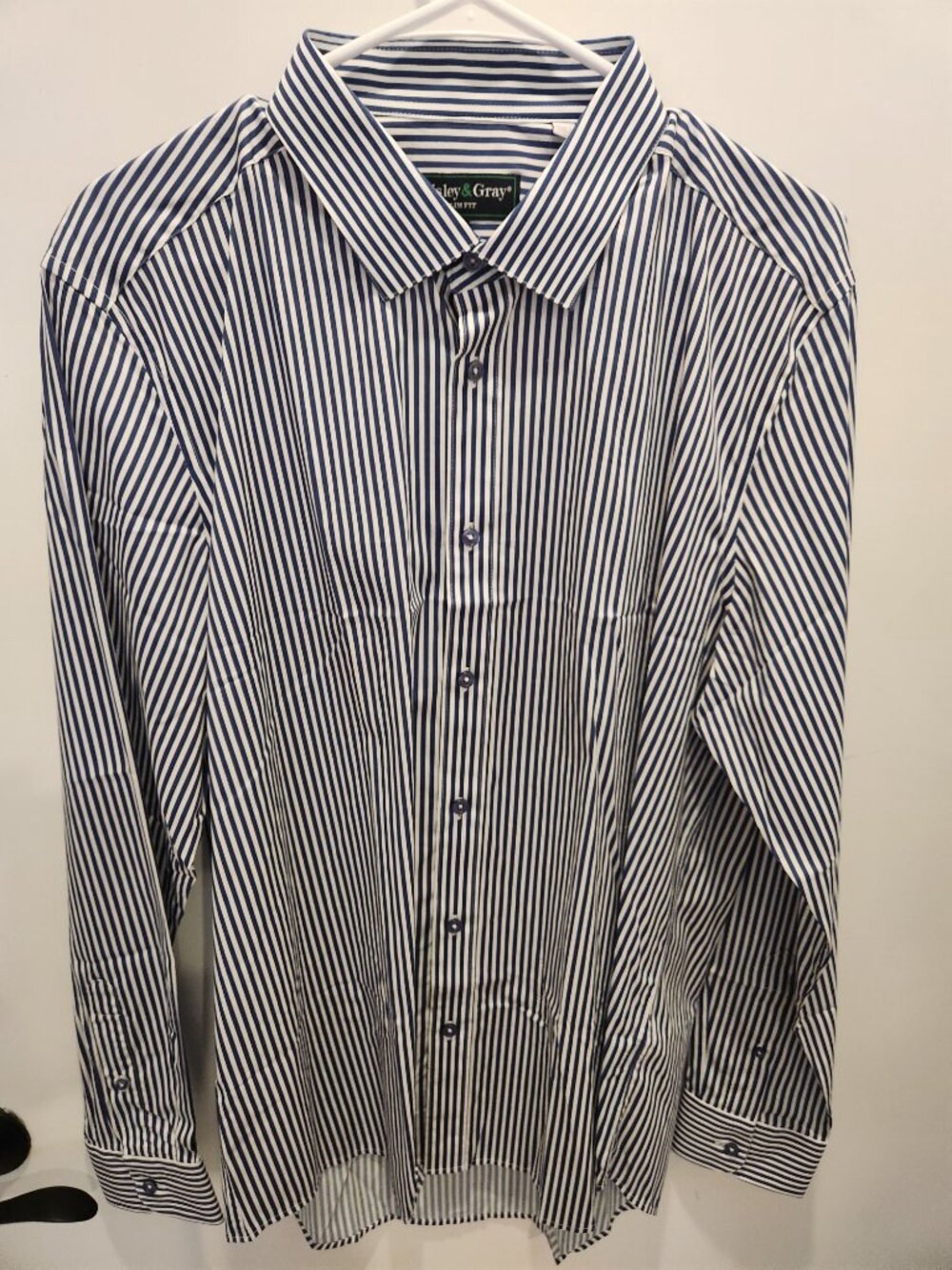 Paisley & Gray Men's Slim Fit Navy Blue White Striped Dress Shirt XL 18 NWOT